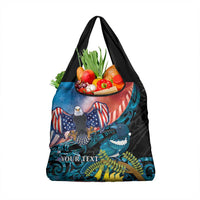 Personalised United States And New Zealand Grocery Bag USA Eagle With Kowhai Aotearoa Tui Bird