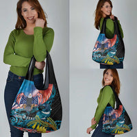 Personalised United States And New Zealand Grocery Bag USA Eagle With Kowhai Aotearoa Tui Bird