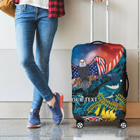 Personalised United States And New Zealand Luggage Cover USA Eagle With Kowhai Aotearoa Tui Bird - Wonder Print Shop