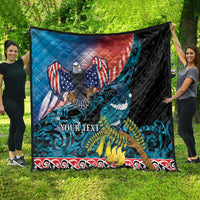 Personalised United States And New Zealand Quilt USA Eagle With Kowhai Aotearoa Tui Bird - Wonder Print Shop