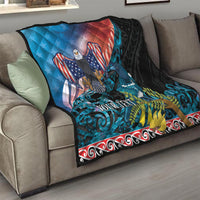 Personalised United States And New Zealand Quilt USA Eagle With Kowhai Aotearoa Tui Bird - Wonder Print Shop