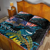 Personalised United States And New Zealand Quilt Bed Set USA Eagle With Kowhai Aotearoa Tui Bird - Wonder Print Shop