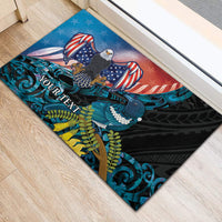 Personalised United States And New Zealand Rubber Doormat USA Eagle With Kowhai Aotearoa Tui Bird - Wonder Print Shop