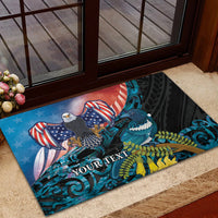 Personalised United States And New Zealand Rubber Doormat USA Eagle With Kowhai Aotearoa Tui Bird - Wonder Print Shop