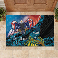 Personalised United States And New Zealand Rubber Doormat USA Eagle With Kowhai Aotearoa Tui Bird - Wonder Print Shop