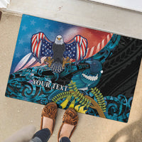 Personalised United States And New Zealand Rubber Doormat USA Eagle With Kowhai Aotearoa Tui Bird - Wonder Print Shop