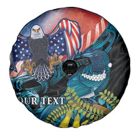 Personalised United States And New Zealand Spare Tire Cover USA Eagle With Kowhai Aotearoa Tui Bird - Wonder Print Shop