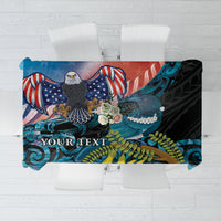 Personalised United States And New Zealand Tablecloth USA Eagle With Kowhai Aotearoa Tui Bird - Wonder Print Shop