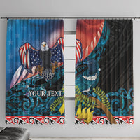 Personalised United States And New Zealand Window Curtain USA Eagle With Kowhai Aotearoa Tui Bird - Wonder Print Shop
