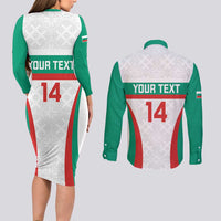 Custom Bulgaria Football Couples Matching Long Sleeve Bodycon Dress and Long Sleeve Button Shirt Bulgarian Pattern Sporty Style