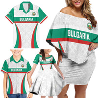 Custom Bulgaria Football Family Matching Off Shoulder Short Dress and Hawaiian Shirt Bulgarian Pattern Sporty Style
