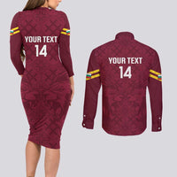 Custom Bulgaria Football Couples Matching Long Sleeve Bodycon Dress and Long Sleeve Button Shirt Go Lavovete Bulgarian Pattern