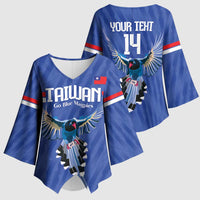Custom Taiwan Football 2026 Kimono Sleeve Blouse Come On Blue Magpies