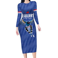 Custom Taiwan Football 2026 Long Sleeve Bodycon Dress Come On Blue Magpies