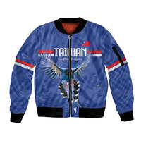Custom Taiwan Football 2026 Sleeve Zip Bomber Jacket Come On Blue Magpies