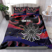 Personalised Philippines Sun Tattoo Bedding Set Feathers Filipinas Grunge Style Black