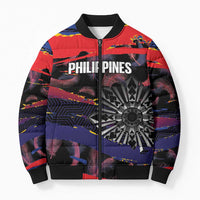 Personalised Philippines Sun Tattoo Bomber Puffer Jacket Feathers Filipinas Grunge Style Black