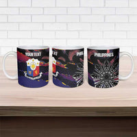 Personalised Philippines Sun Tattoo Ceramic Mug Feathers Filipinas Grunge Style Black