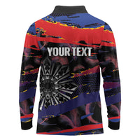 Personalised Philippines Sun Tattoo Long Sleeve Polo Shirt Feathers Filipinas Grunge Style Black