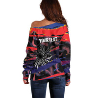 Personalised Philippines Sun Tattoo Off Shoulder Sweater Feathers Filipinas Grunge Style Black
