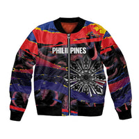 Personalised Philippines Sun Tattoo Sleeve Zip Bomber Jacket Feathers Filipinas Grunge Style Black