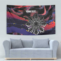 Personalised Philippines Sun Tattoo Tapestry Feathers Filipinas Grunge Style Black