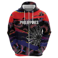 Personalised Philippines Sun Tattoo Zip Hoodie Feathers Filipinas Grunge Style Black