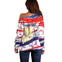 Personalised Philippines Sun Tattoo Off Shoulder Sweater Feathers Filipinas Grunge Style White