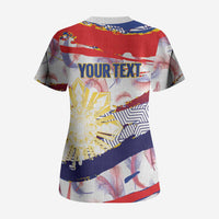 Personalised Philippines Sun Tattoo Scrub Top Feathers Filipinas Grunge Style White