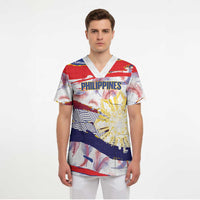 Personalised Philippines Sun Tattoo Scrub Top Feathers Filipinas Grunge Style White