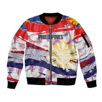Personalised Philippines Sun Tattoo Sleeve Zip Bomber Jacket Feathers Filipinas Grunge Style White