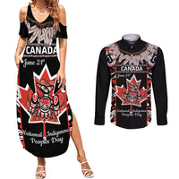 Canada National Aboriginal Day Couples Matching Summer Maxi Dress and Long Sleeve Button Shirt Canadian Indigenous Haida - Wonder Print Shop