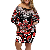Canada National Aboriginal Day Family Matching Off Shoulder Short Dress and Hawaiian Shirt Canadian Indigenous Haida - Wonder Print Shop