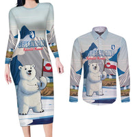 Greenland Couples Matching Long Sleeve Bodycon Dress and Long Sleeve Button Shirt Kalaallit Nunaat Polar Bear