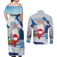 Greenland Couples Matching Off Shoulder Maxi Dress and Long Sleeve Button Shirt Kalaallit Nunaat Polar Bear