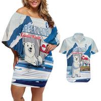 Greenland Couples Matching Off Shoulder Short Dress and Hawaiian Shirt Kalaallit Nunaat Polar Bear