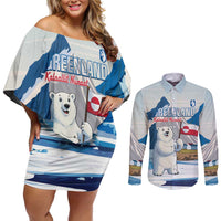 Greenland Couples Matching Off Shoulder Short Dress and Long Sleeve Button Shirt Kalaallit Nunaat Polar Bear