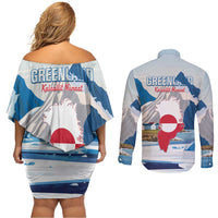 Greenland Couples Matching Off Shoulder Short Dress and Long Sleeve Button Shirt Kalaallit Nunaat Polar Bear