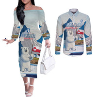Greenland Couples Matching Off The Shoulder Long Sleeve Dress and Long Sleeve Button Shirt Kalaallit Nunaat Polar Bear