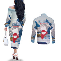 Greenland Couples Matching Off The Shoulder Long Sleeve Dress and Long Sleeve Button Shirt Kalaallit Nunaat Polar Bear