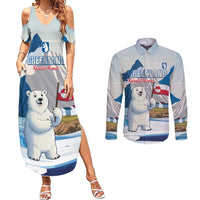 Greenland Couples Matching Summer Maxi Dress and Long Sleeve Button Shirt Kalaallit Nunaat Polar Bear