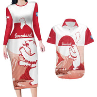 Kalaallit Nunaat Greenland Couples Matching Long Sleeve Bodycon Dress and Hawaiian Shirt Coat Of Arms Flag Style