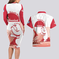 Kalaallit Nunaat Greenland Couples Matching Long Sleeve Bodycon Dress and Hawaiian Shirt Coat Of Arms Flag Style