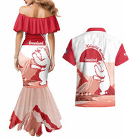 Kalaallit Nunaat Greenland Couples Matching Mermaid Dress and Hawaiian Shirt Coat Of Arms Flag Style