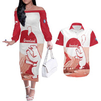 Kalaallit Nunaat Greenland Couples Matching Off The Shoulder Long Sleeve Dress and Hawaiian Shirt Coat Of Arms Flag Style