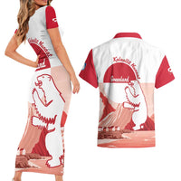 Kalaallit Nunaat Greenland Couples Matching Short Sleeve Bodycon Dress and Hawaiian Shirt Coat Of Arms Flag Style