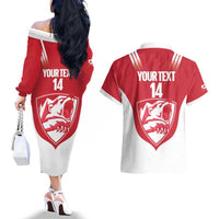 Custom Greenland Football Couples Matching Off The Shoulder Long Sleeve Dress and Hawaiian Shirt Come On Polar-Bamserne