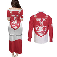 Custom Greenland Football Couples Matching Puletasi and Long Sleeve Button Shirt Come On Polar-Bamserne