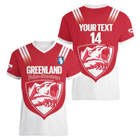 Custom Greenland Football Women V-Neck T-Shirt Come On Polar-Bamserne