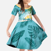 Cayman Islands Kid Short Sleeve Dress Sea Turtle Plumeria Tropical Vibes